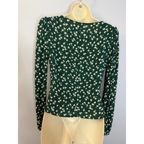Reformation Nell Top V Neck Annette print Green Floral Long Sleeve Sz M - Picture 11 of 14